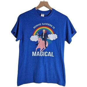 Bernie Is Magical Short‎ Sleeve Tee S Blue Rainbow Unicorn Sanders T-Shirt